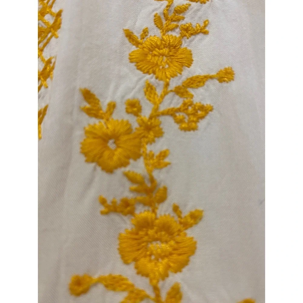 Savanna Jane L White Yellow Embroidered Peasant Blouse Bell Sleeve Top  Boho 099 - Picture 5 of 11